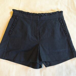 J Crew High Waist Linen Ruffle Shorts Navy Blue Size 00